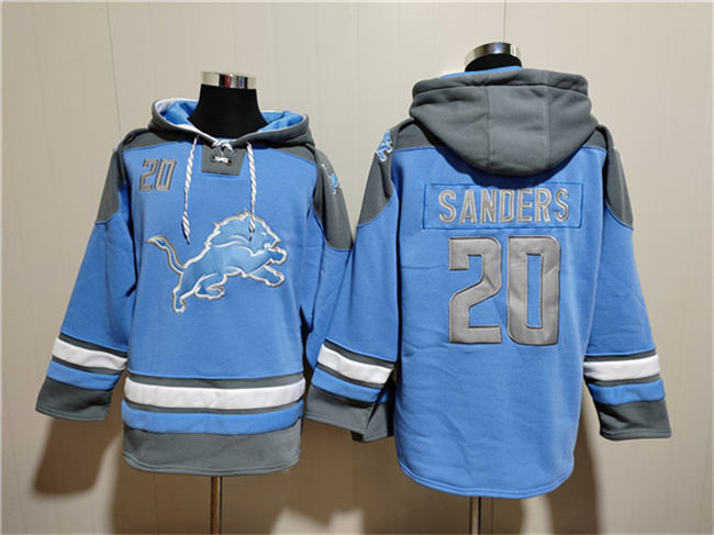 Men's Detroit Lions #20 Barry Sanders Blue Ageless Must-Have Lace-Up Pullover Hoodie - Click Image to Close